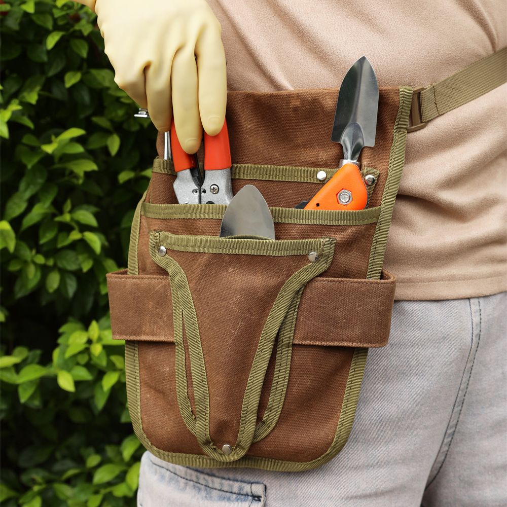 Handy Garden Tool Belt, with Multiple Pocket Heavy Duty Small Tool Belt Pouch Outdoor Gardening Tools Waist Belt for Women & Men Gardeners ( Brown)
