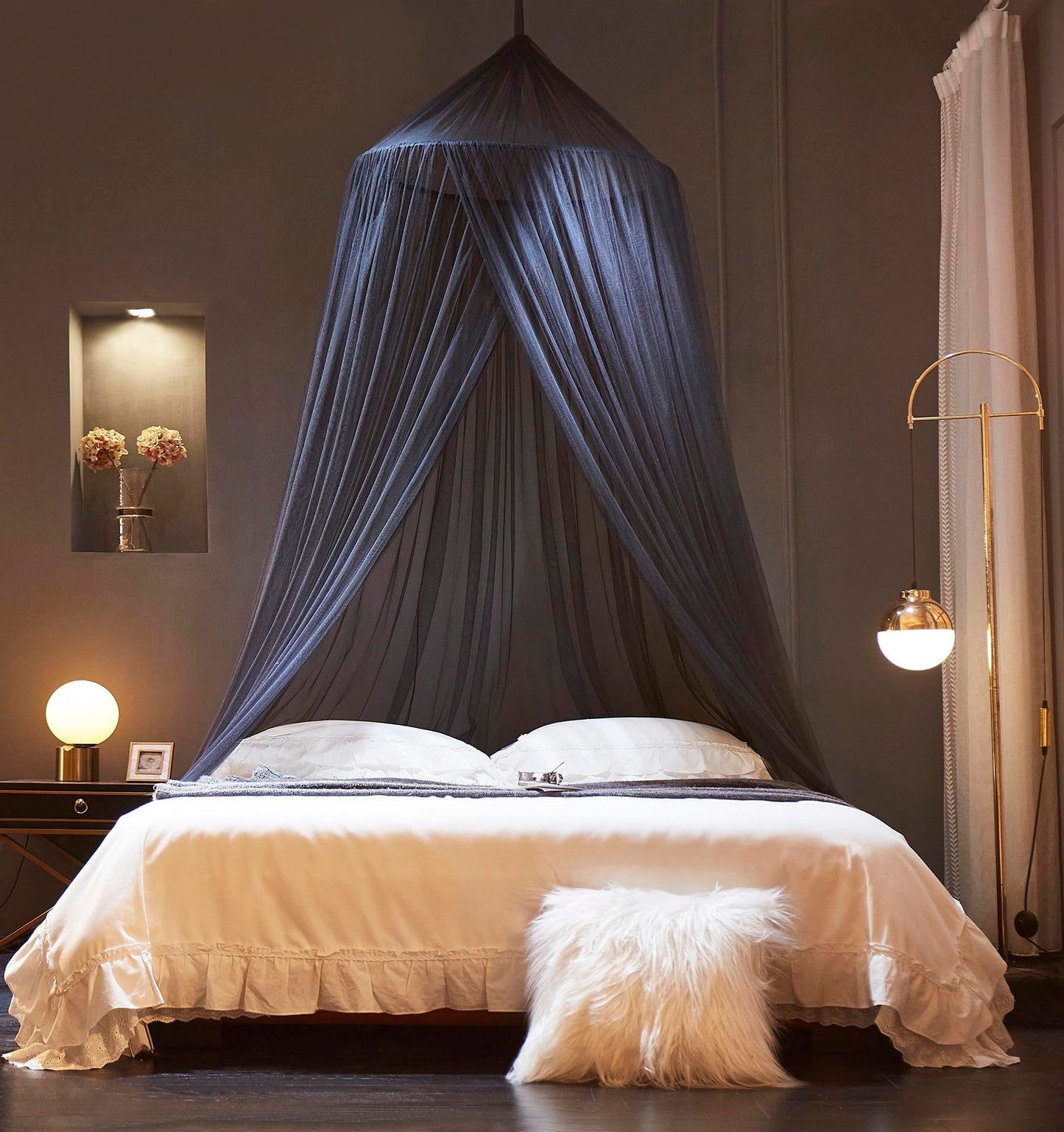 Black Canopy Bed Curtains - Netting Room Decor, Ceiling Tent, Canopy for Single, Twin, Full, Kids Bed Curtains, Fire Retardant Fabric （For beds below 1.5 meters）