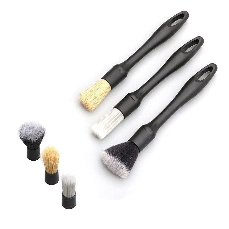 3Pcs Car Detailing Brush Kit Interior, Soft Boar Hair Detail Brush Set, Auto Detailing No Scratch Microfiber Wheel Cleaning Brush for Cleaning Dashboard, Air Vents,