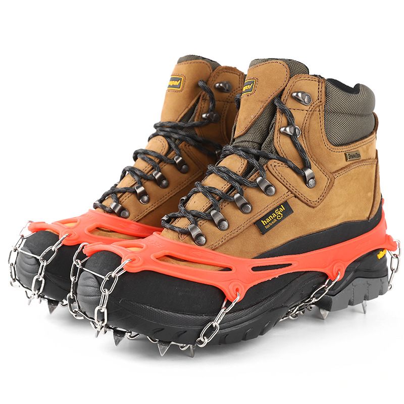 Crampons for Shoes, Traction Cleats Ice Snow Grips with 8 Stainless Steel Spikes, Shoe Talons Anti - Slip Boots Spikes for Walking, Jogging, Climbing and Hiking orange