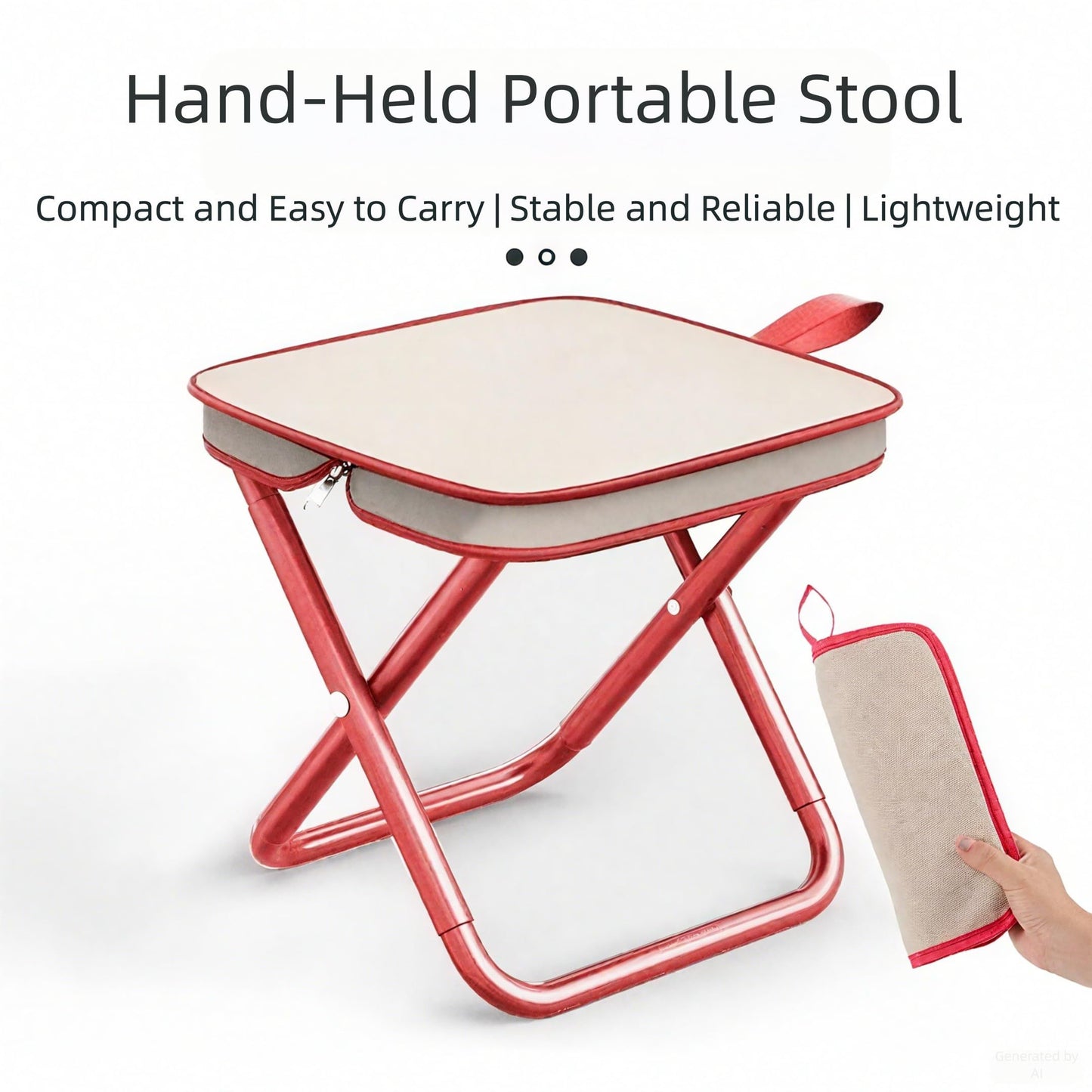Camping Stool Portable Folding Stool with Carry Bag   Portable Stool for Camping Fishing Hiking BBQ Red (thickened carbon steel pipe - thickened chair surface)