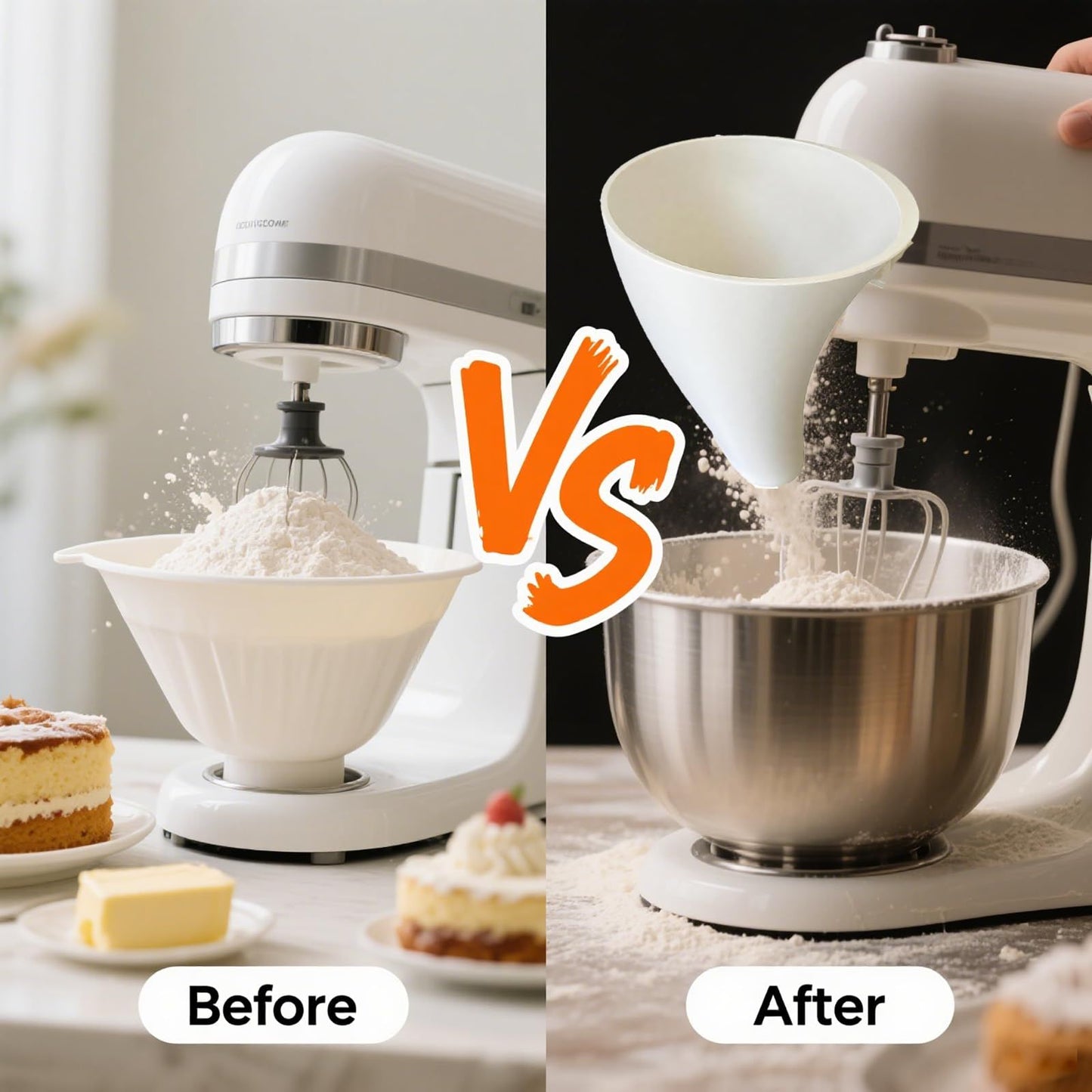 Flour Funnel for Kitchen Aid Mixer, Mess Free Guided Pouring, Easy Clean Durable Accessory for Baking and Cooking Prep (White)