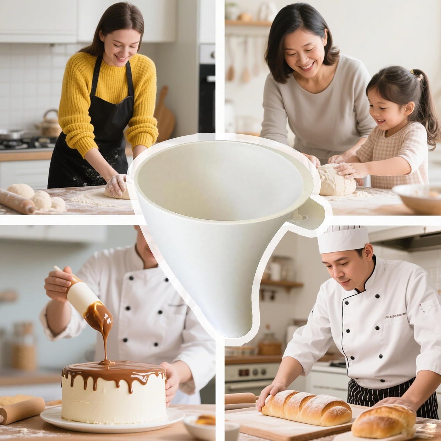 Flour Funnel for Kitchen Aid Mixer, Mess Free Guided Pouring, Easy Clean Durable Accessory for Baking and Cooking Prep (White)