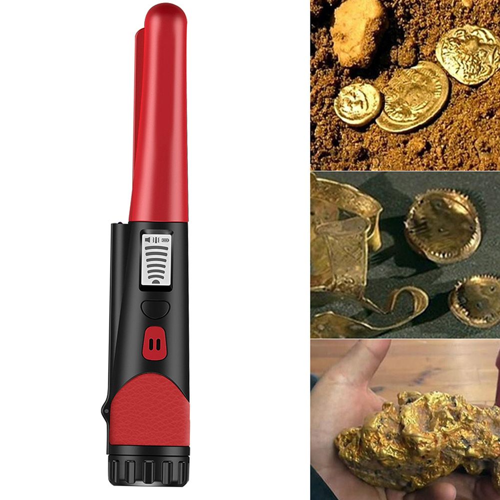 Metal Detector Pinpointer for Adults & Kids Fully Waterproof Underwater Metal Detector Wand Handheld Pin Pointer with LCD Screen & LED Light, 360°High Sensitivity Accuracy Detection, Red