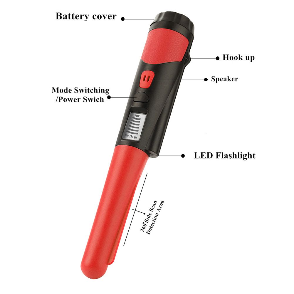 Metal Detector Pinpointer for Adults & Kids Fully Waterproof Underwater Metal Detector Wand Handheld Pin Pointer with LCD Screen & LED Light, 360°High Sensitivity Accuracy Detection, Red