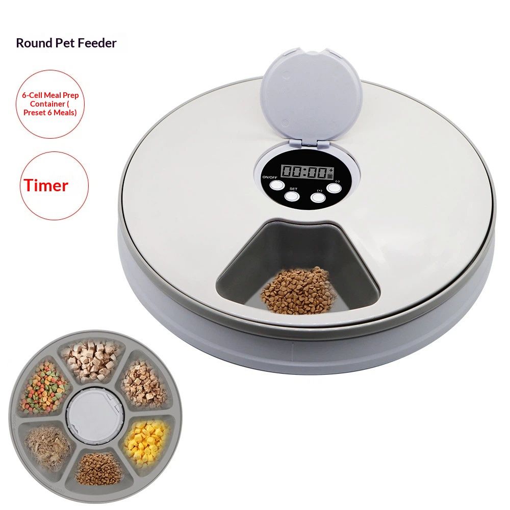 Automatic 6 Bowl Digital Timer-Controlled Pet Feeder - for Cats and Small Dogs, Wet or Dry Food  Battery Operated, BPA-Free