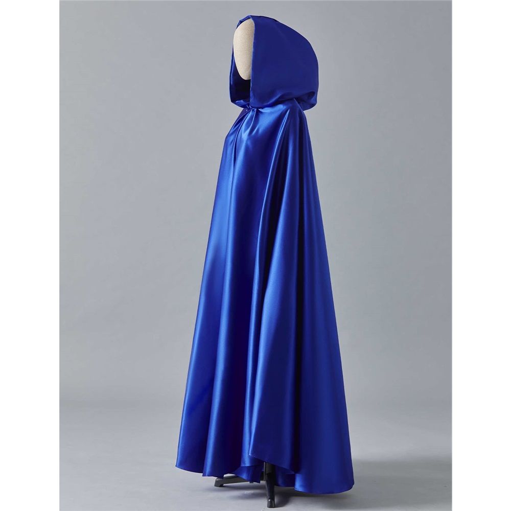 Women's Wedding Hooded Cape Bridal Cloak Poncho Full Length （170）blue  Satin Hooded Cape Unisex Halloween Cloak for Devil Witch Wizard Halloween Christmas Cosplay