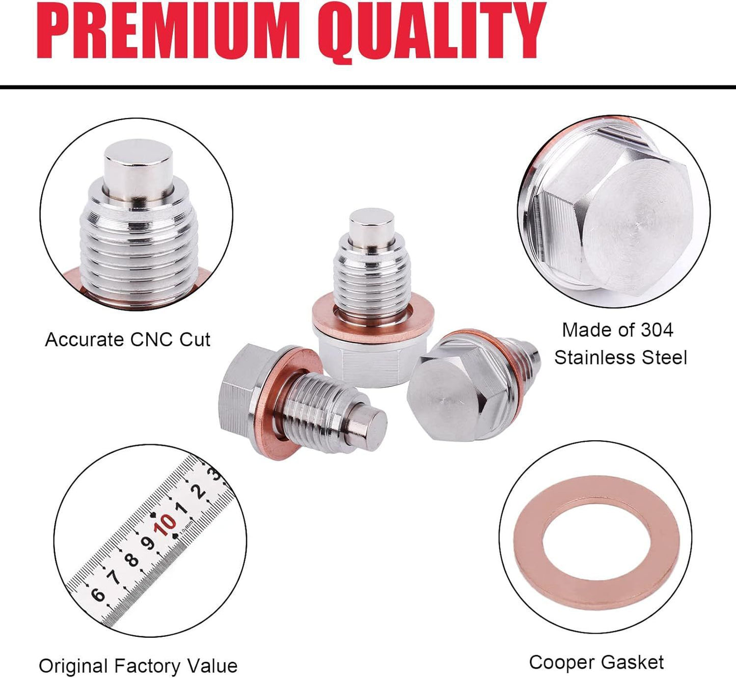 M16 x1.5 Magnetic Oil Drain Plug Stainless Steel Oil Pan Drain Bolt Replacement , Mini 1pcs Crush Washer Gaskets Replacement