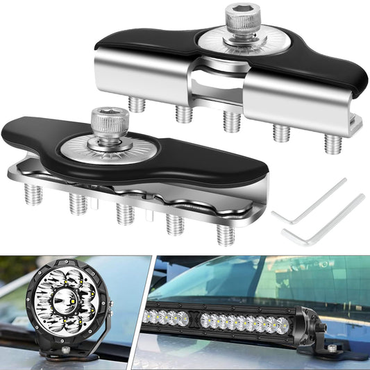 Led Light Bar Mounting Brackets 2pcs Universal Hood Led Work Light led Pods Mount Bracket Clamp Holder for SUV Truck Off Road Installed No Need Drilling,