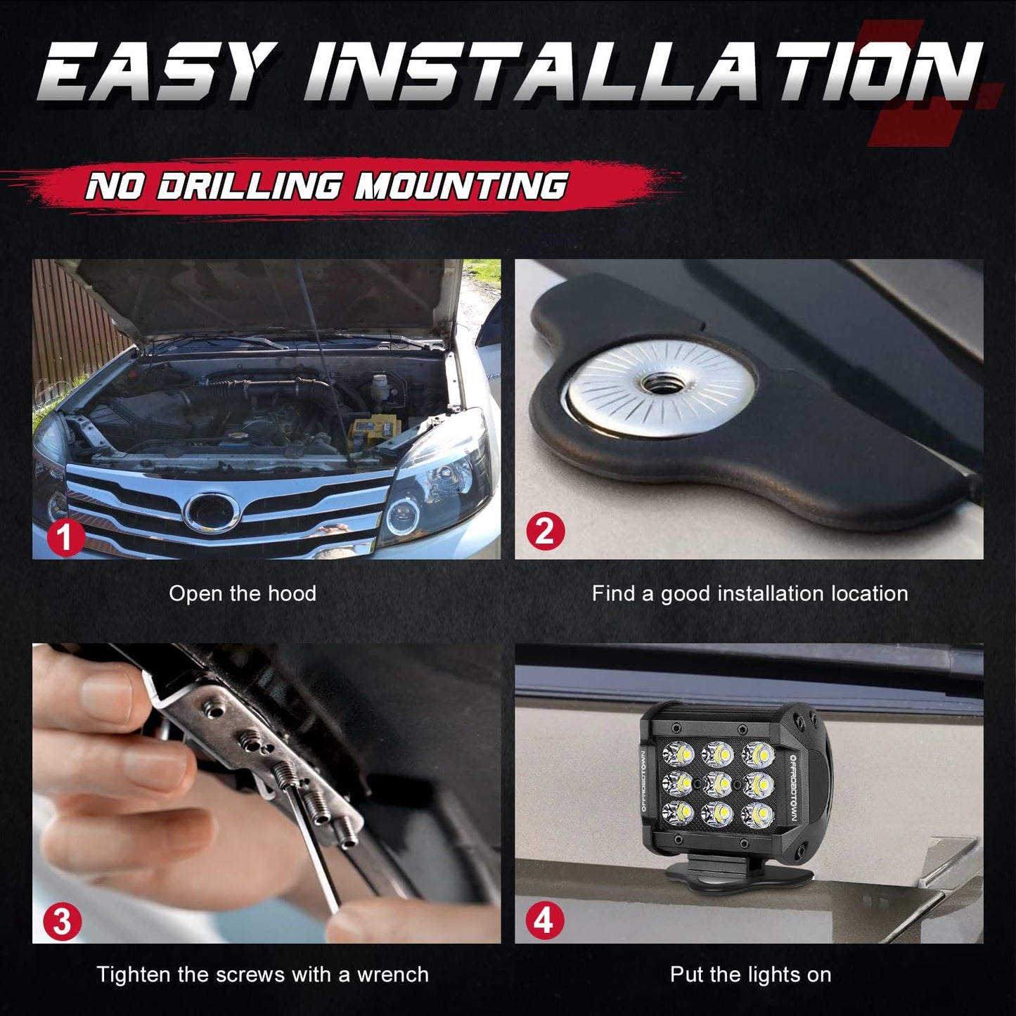 Led Light Bar Mounting Brackets 2pcs Universal Hood Led Work Light led Pods Mount Bracket Clamp Holder for SUV Truck Off Road Installed No Need Drilling,