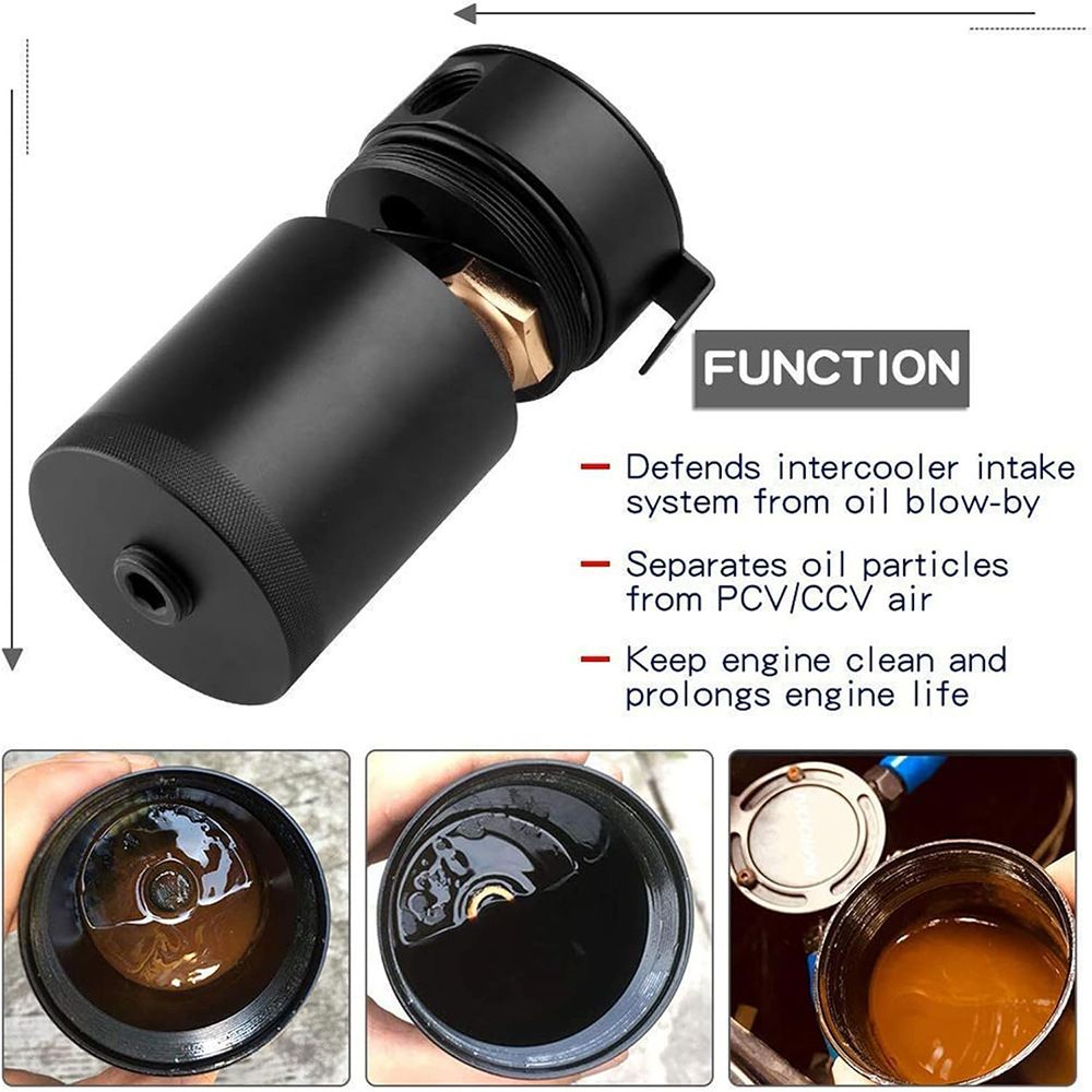 Universal 3-Port Oil Catch Can Reservoir Tank Black Car Oil Catch Can Kit Reservoir Tank, Compact Baffled