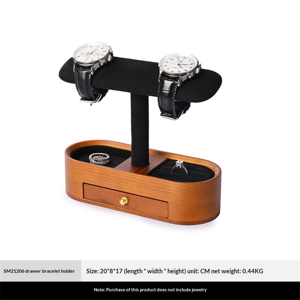 Solid Wood Watch Stand with Drawer T-bar Watch Holder Organizer for Men and Women Showcase Bracelet Bangle Jewelry Display Stand Rings Earrings Necklace Storage(Black)