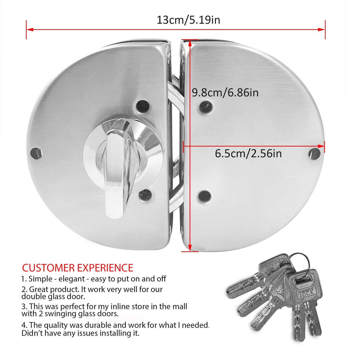 Glass Door Lock with Stainless Steel Double Bolts Swing Push, Double Sliding Security Door Lock  Thick Glass