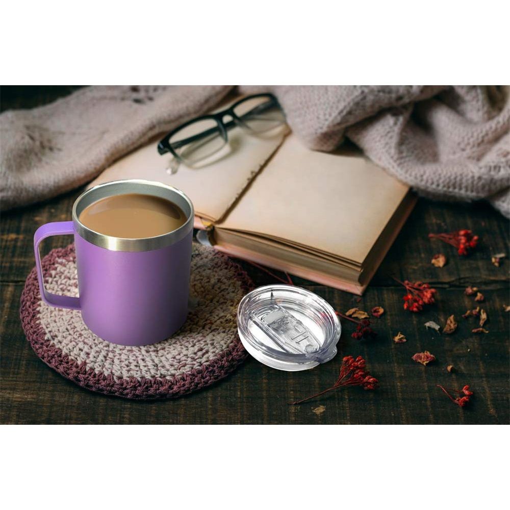 Stainless Steel Insulated Coffee Mug Tumbler with Handle, 14oz Double Wall Vacuum Travel Tumbler Cup with Sliding Lid (Purple)