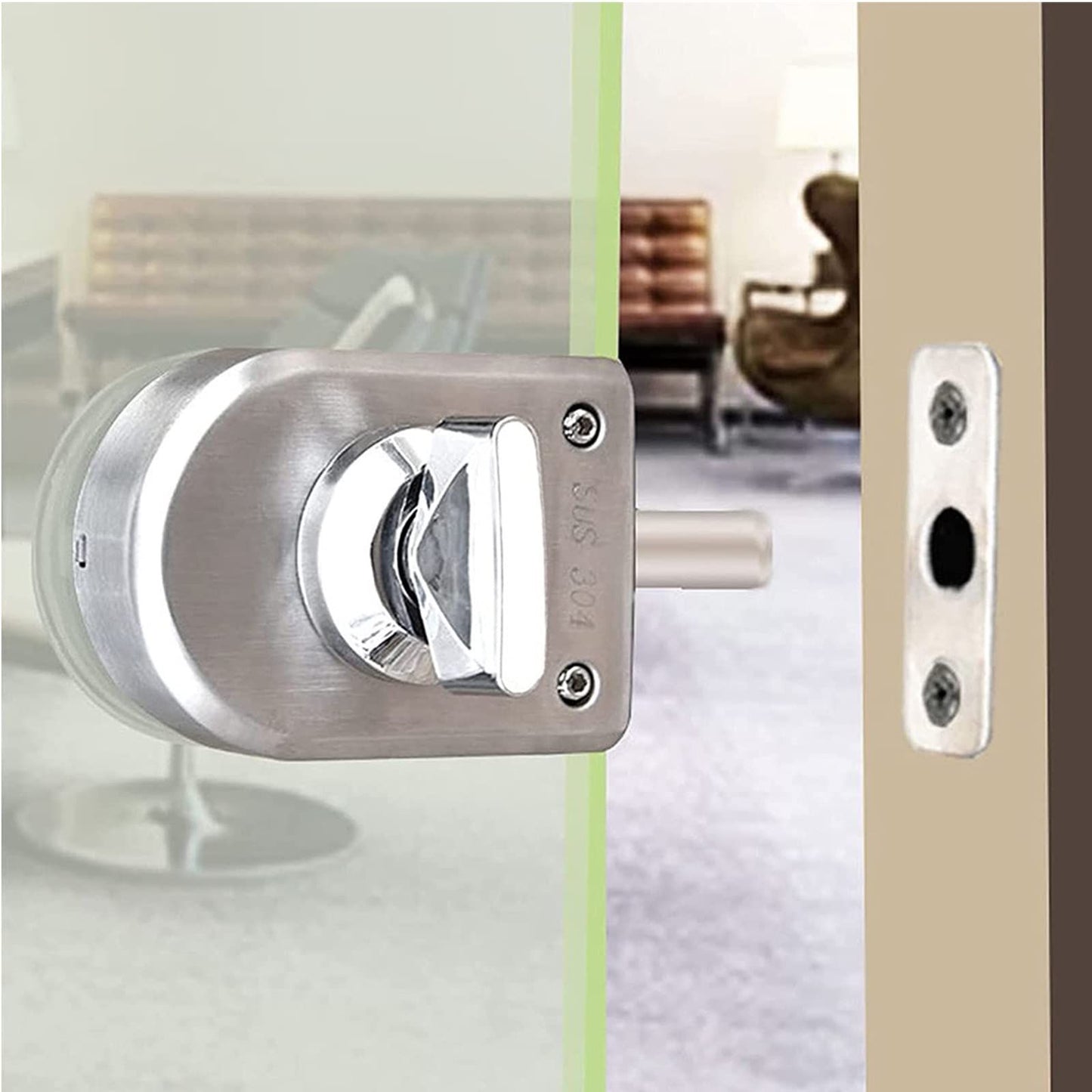 Fits on  Glass door lock Stainless Steel Glass Door Lock Floor Latch Lock Bolt Ground Lock for Bathroom Toilet Shop Glass Doors
