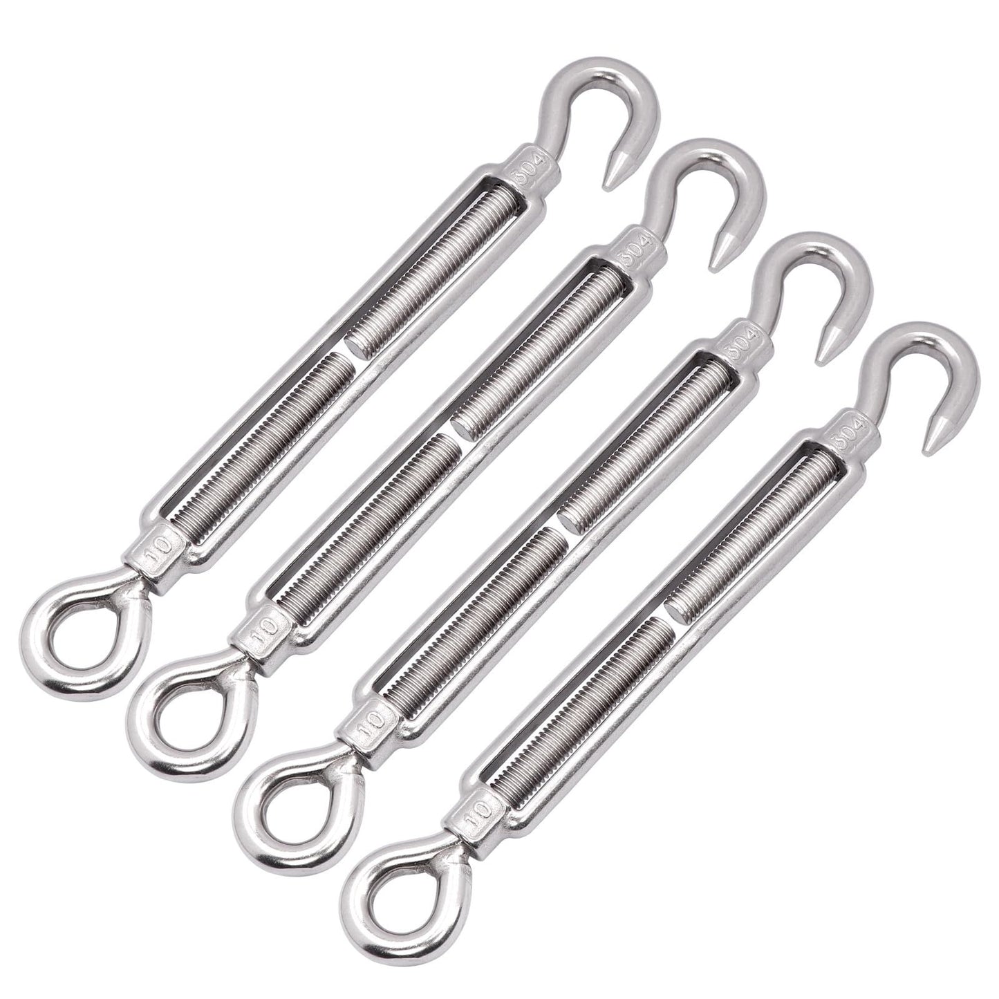 4pcs Shade Sail Hardware, 304 Stainless Steel Turnbuckle Heavy Duty M10 Turnbuckle Hook and Eye Tent Rope Tensioner Adjustable Eye Hook Sun Shade Turnbuckle for Cables Wire