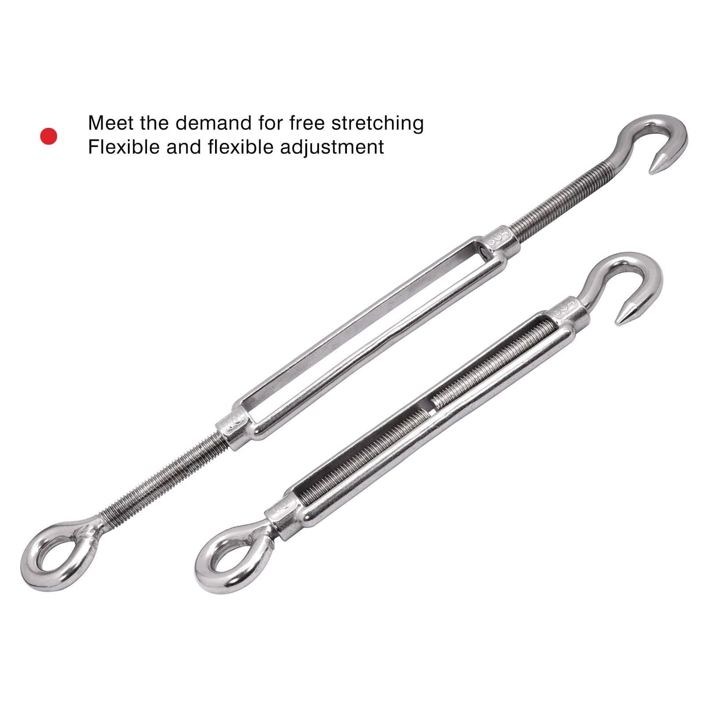 4pcs Shade Sail Hardware, 304 Stainless Steel Turnbuckle Heavy Duty M10 Turnbuckle Hook and Eye Tent Rope Tensioner Adjustable Eye Hook Sun Shade Turnbuckle for Cables Wire