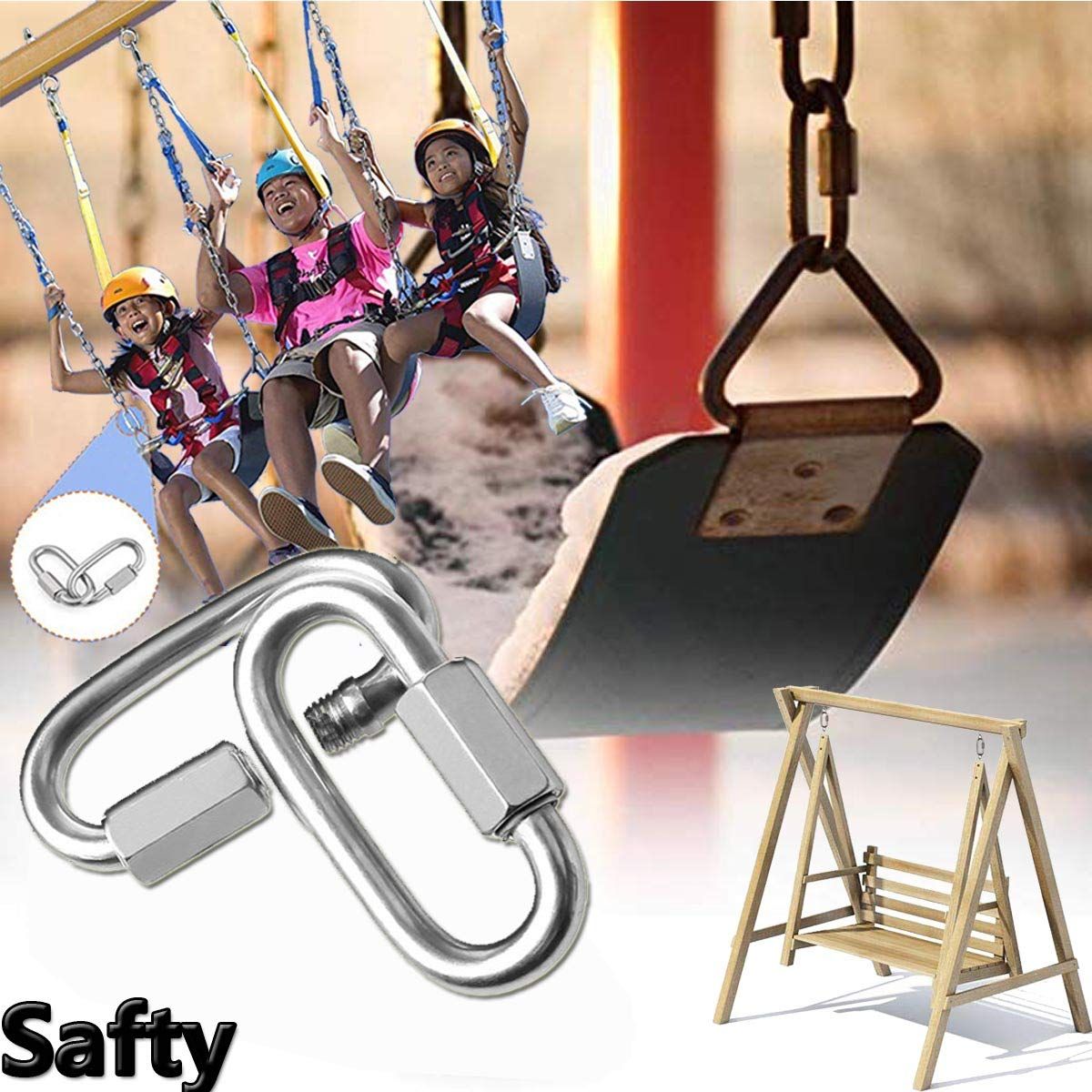 5pcs Quick Link, 304 Stainless Steel D Shape Locking Carabiner Heavy Duty Chain Link Keychain for Outdoor Fence Gate Swings Pet Dog M8
