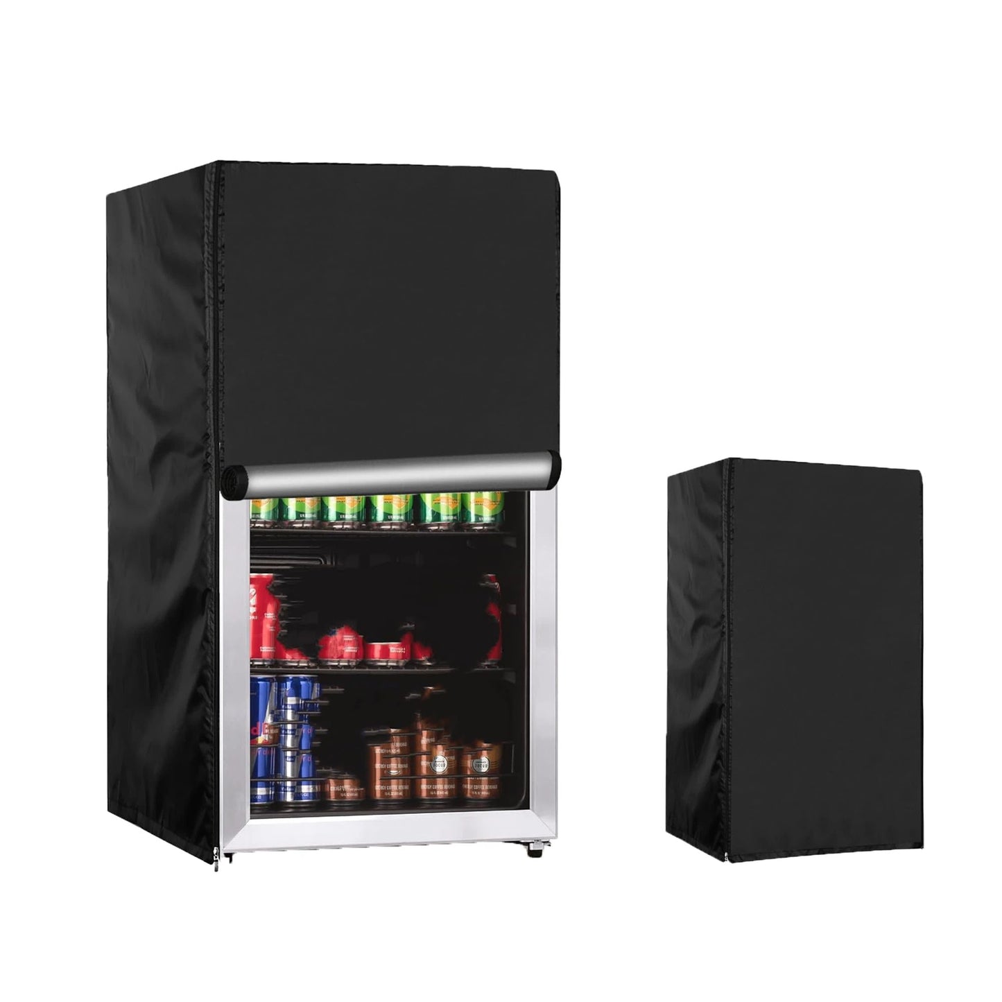 Outdoor Refrigerator Cover,420D Heavy Duty Waterproof Upright Freezer Cover,Outside Stand Up Fridge Covers.Front Can Be Rolled-Up by Zippers