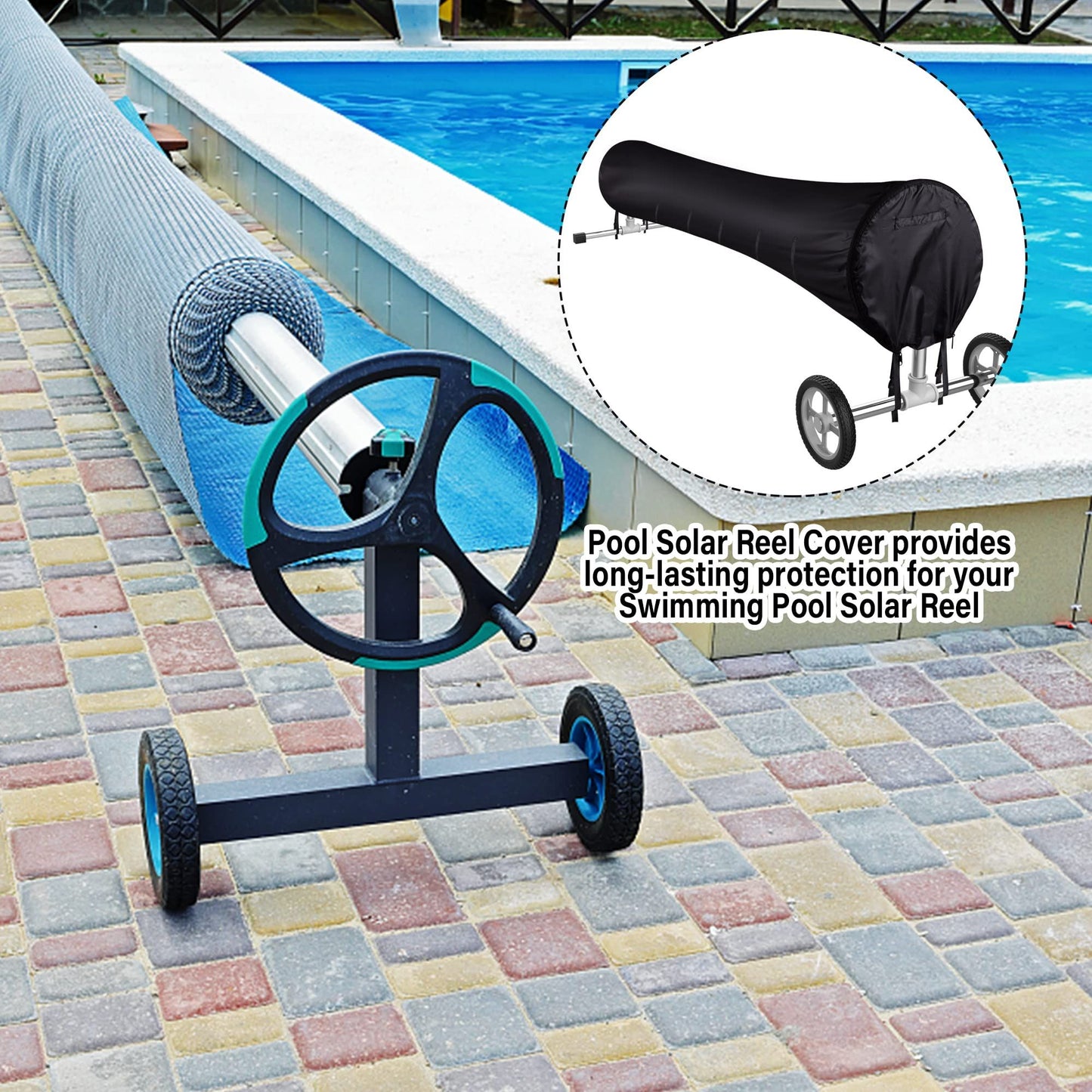 Swimming Pool Solar Reel Cover, 18FT Pool Solar Protective Blanket Reel Cover, Waterproof Winter Reel Blanket Covers for Inground Pools