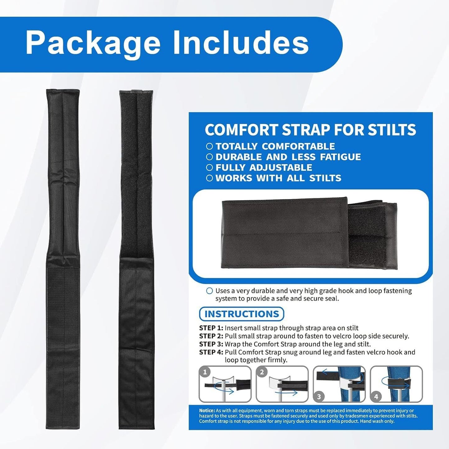 Stilt Straps, Comfortable for All Day Wear, Heavy Duty and Stability, Work with Various of Stilts, 1 Pair