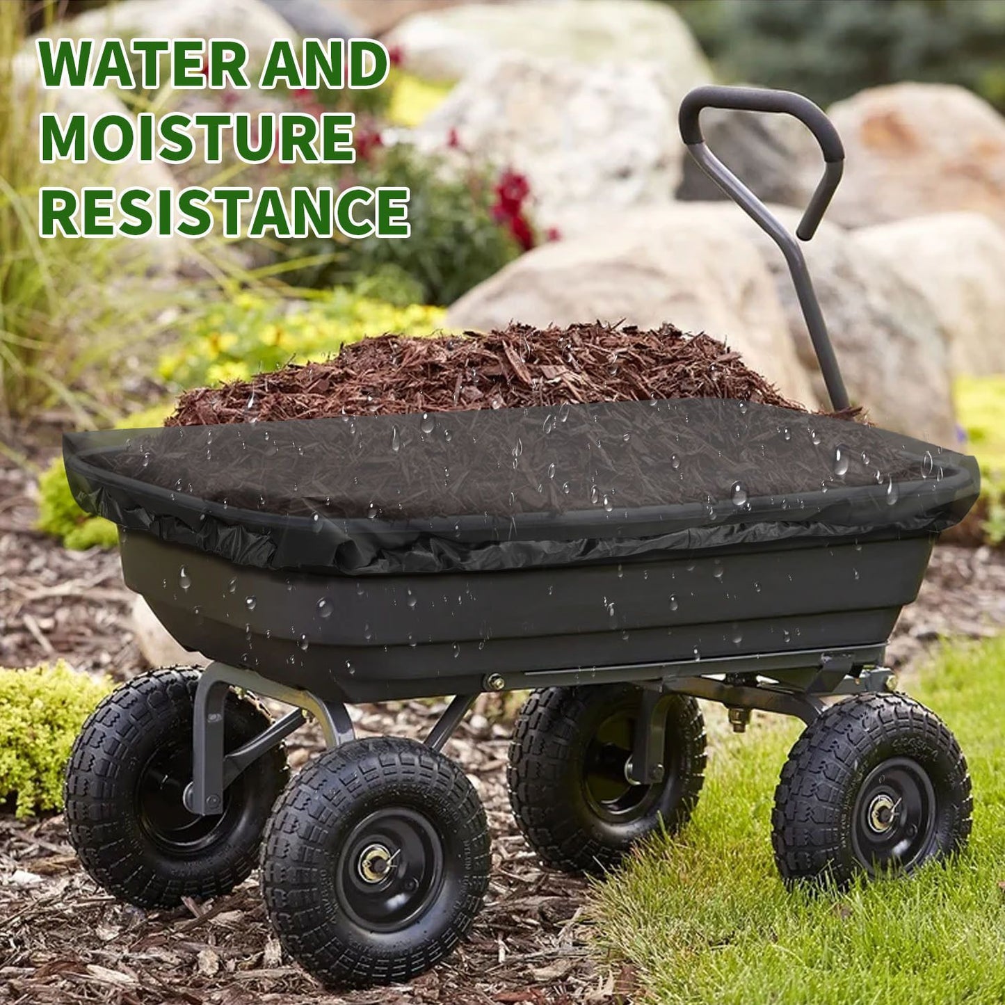 Collapsible Wagon Cover for Carts Garden Dump Cart, Outdoor Garden Wagon Cart Cover, Waterproof Dustproof UV Resistant Wagon Rain Covers Perfect for Lawn, Barn and Farm（There is only one dust cover）