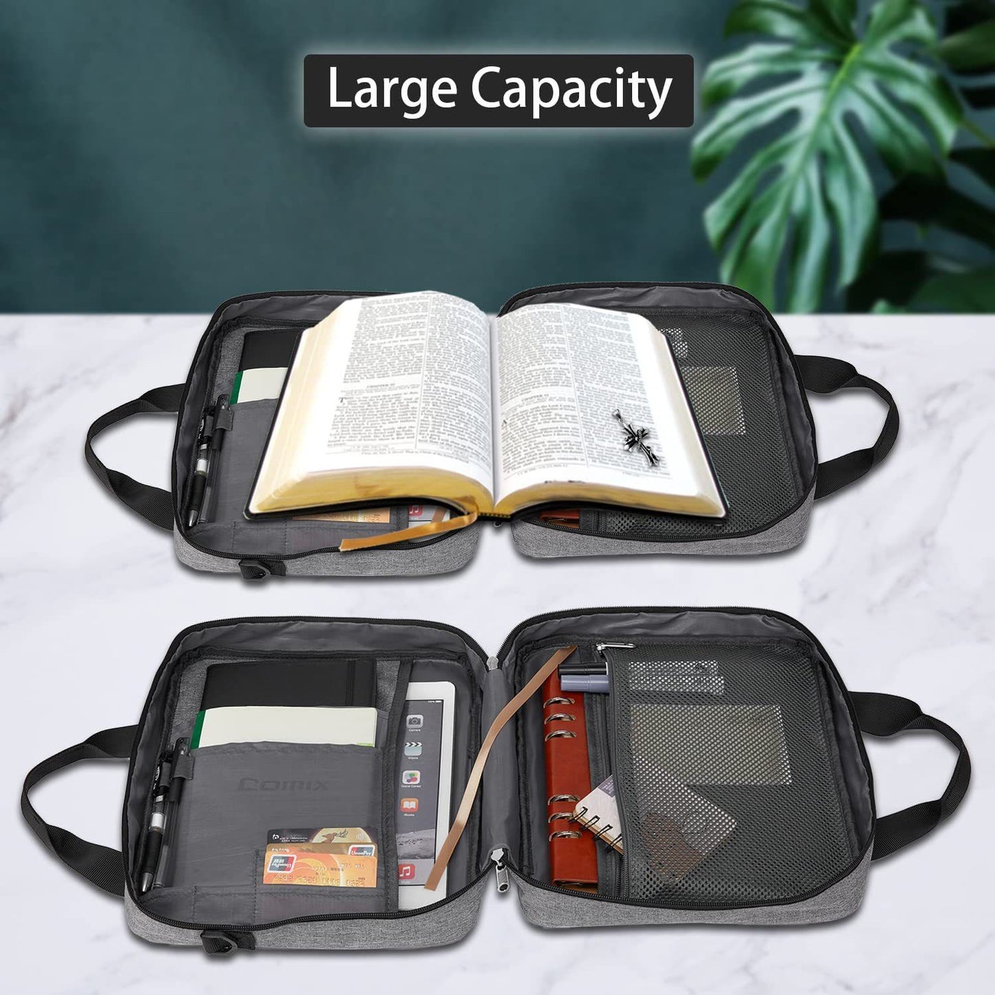 Bible Cover for Men Women, Zippered Bible Carrying Case Bible Protective Bag with Handle and Adjustable Shoulder Strap, Bible Bag for Women Men Kids（gray，oniy bag）