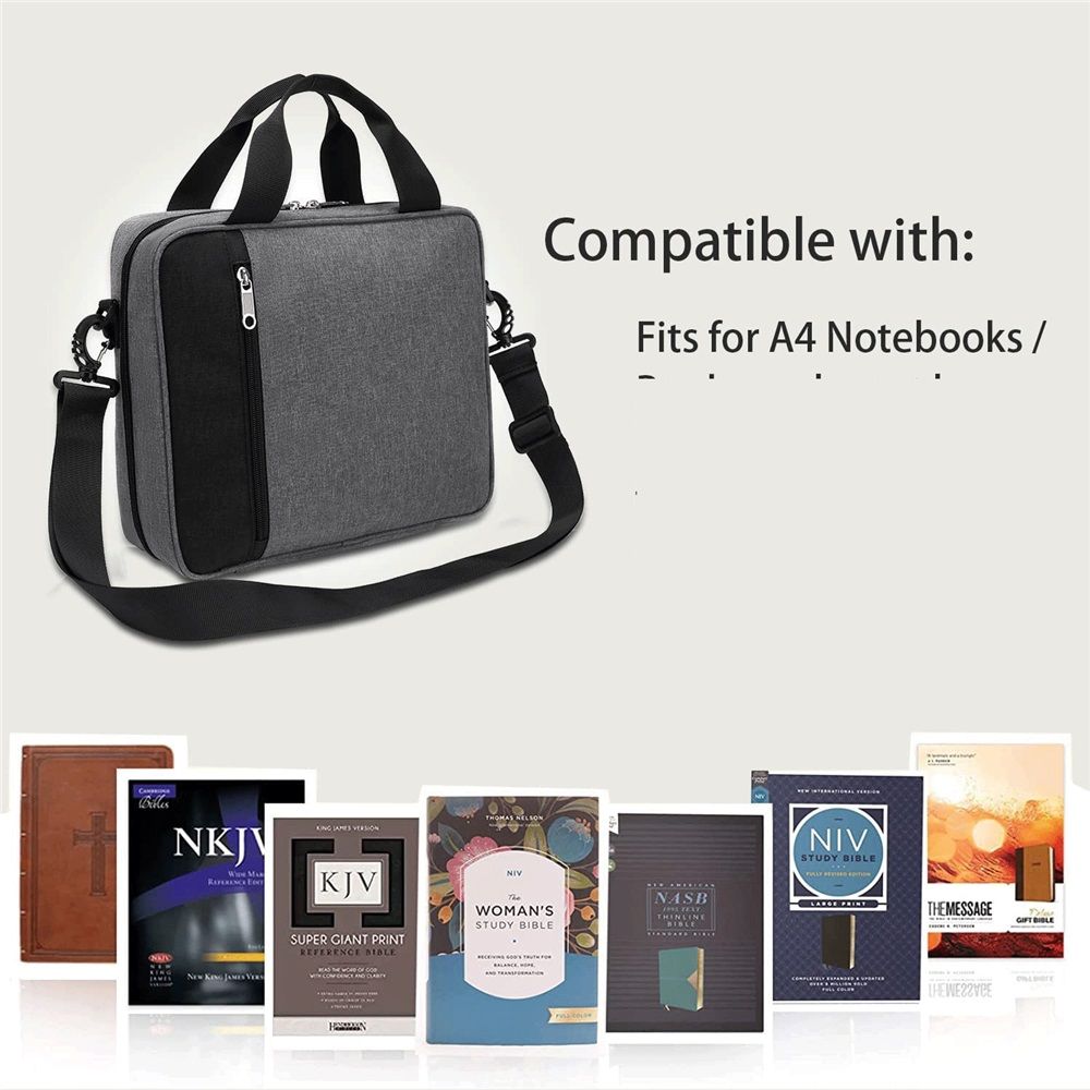 Bible Cover for Men Women, Zippered Bible Carrying Case Bible Protective Bag with Handle and Adjustable Shoulder Strap, Bible Bag for Women Men Kids（gray，oniy bag）