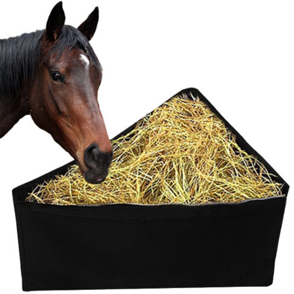 Horse Corner Hay Feeder with Large Capacity, Mesh Bottom and Metal Snaps, Fit for Horse Trailer Stall