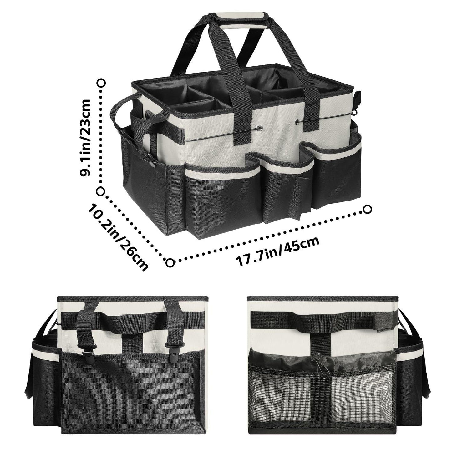Wearable Cleaning Caddy, Cleaning Caddy Supplies Organizer with Handle & Shoulder Straps for Housekeepers, Under Sink & Car Cleaning Tool Organizers Bag with Foldable Divider (Beige)