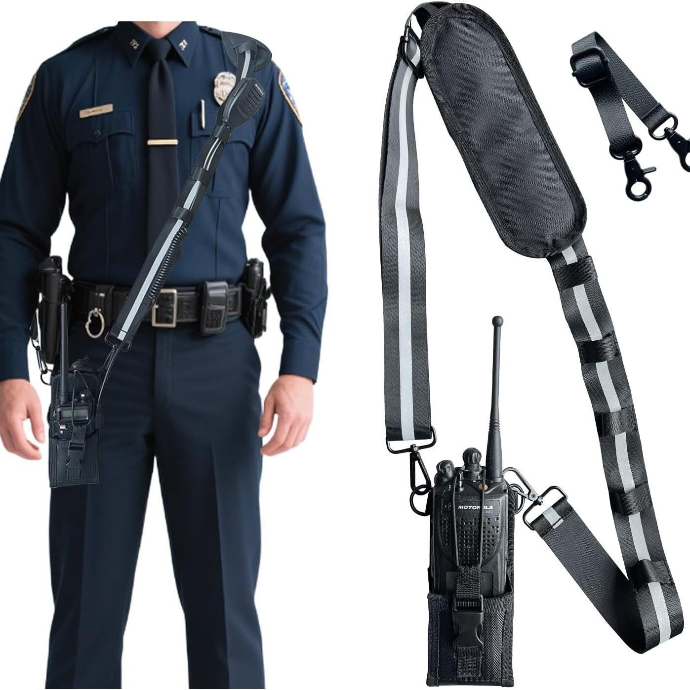 Radio Strap Holster With an Adjustable, Widened Shoulder Strap Featuring 3M Reflective Strips, a Mic Clip, and an Anti-Sway Design – A Secure Carrying System for Small/Medium Radio
