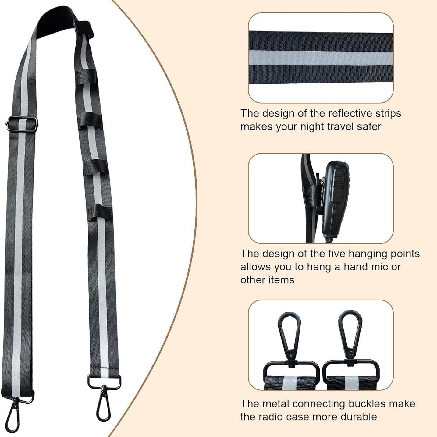 Radio Strap Holster With an Adjustable, Widened Shoulder Strap Featuring 3M Reflective Strips, a Mic Clip, and an Anti-Sway Design – A Secure Carrying System for Small/Medium Radio