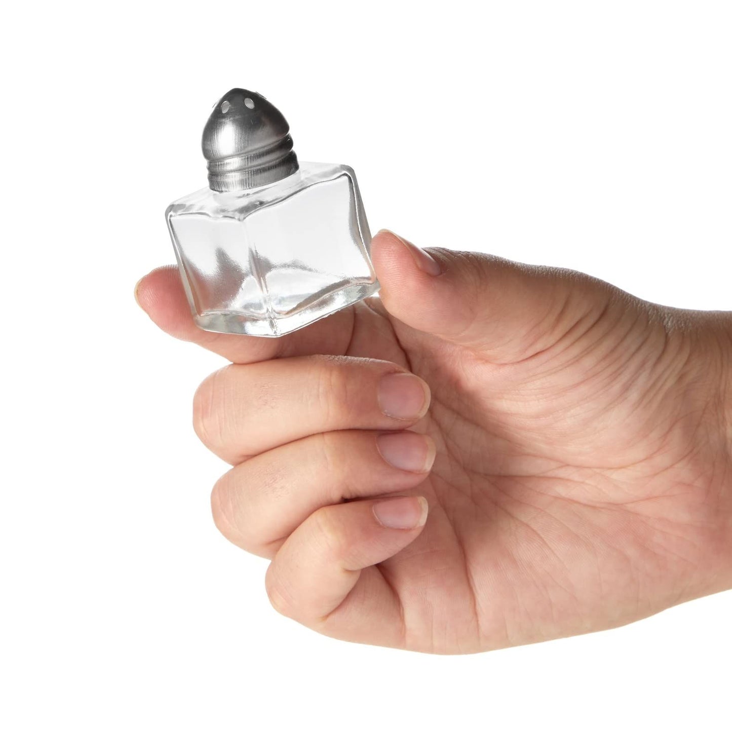 24 pack 1/2 oz Mini Salt Shakers Stainless Steel - Mini Square Glass Cube Salt and Pepper Shakers with Stainless Steel Top Individual Shakers for Restaurants or Weddings