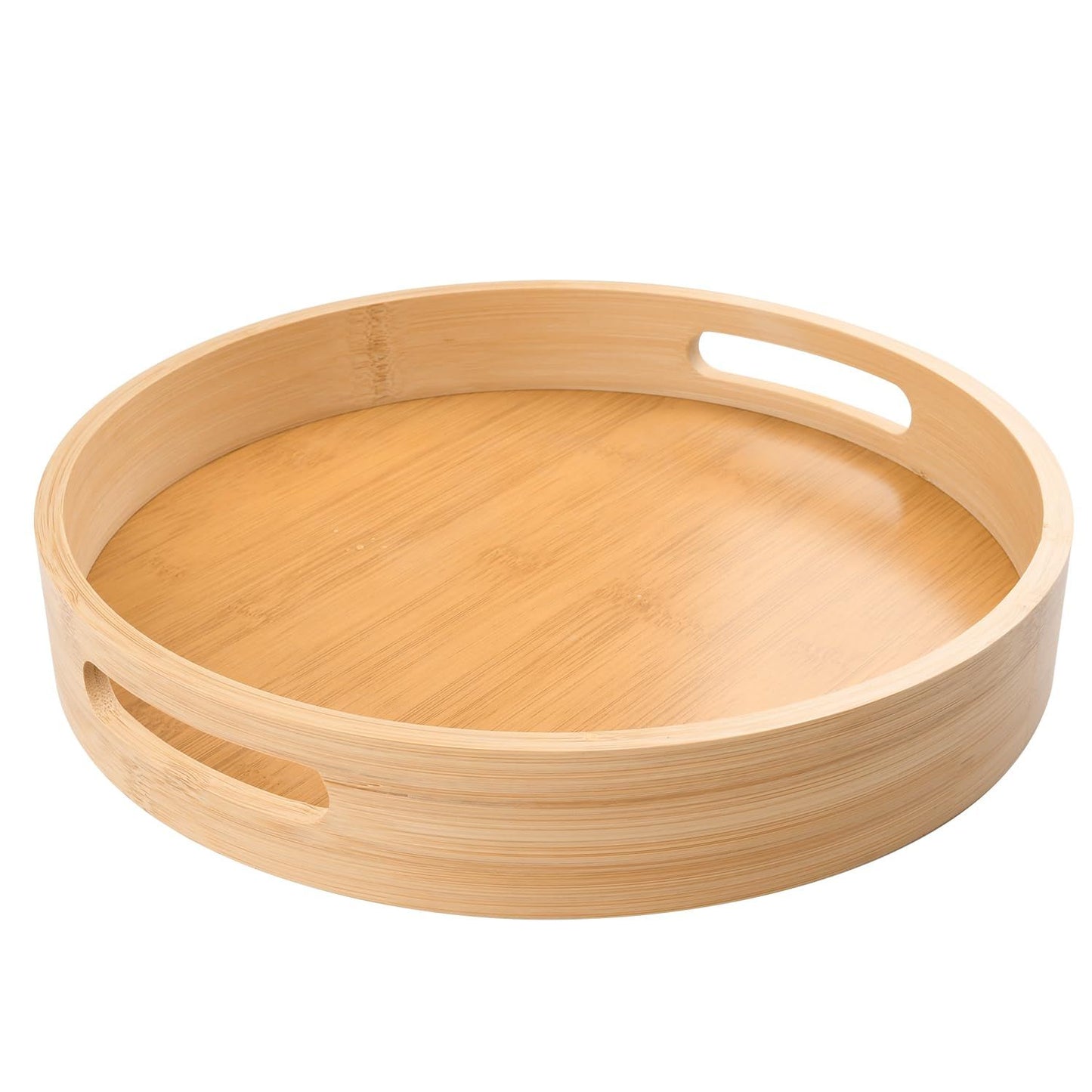 12 inch Round Serving Wooden Tray with Handles, Bamboo Decorative Tray Serving for Serving Beverages & Food on Bar Living Room Home Dining Table.