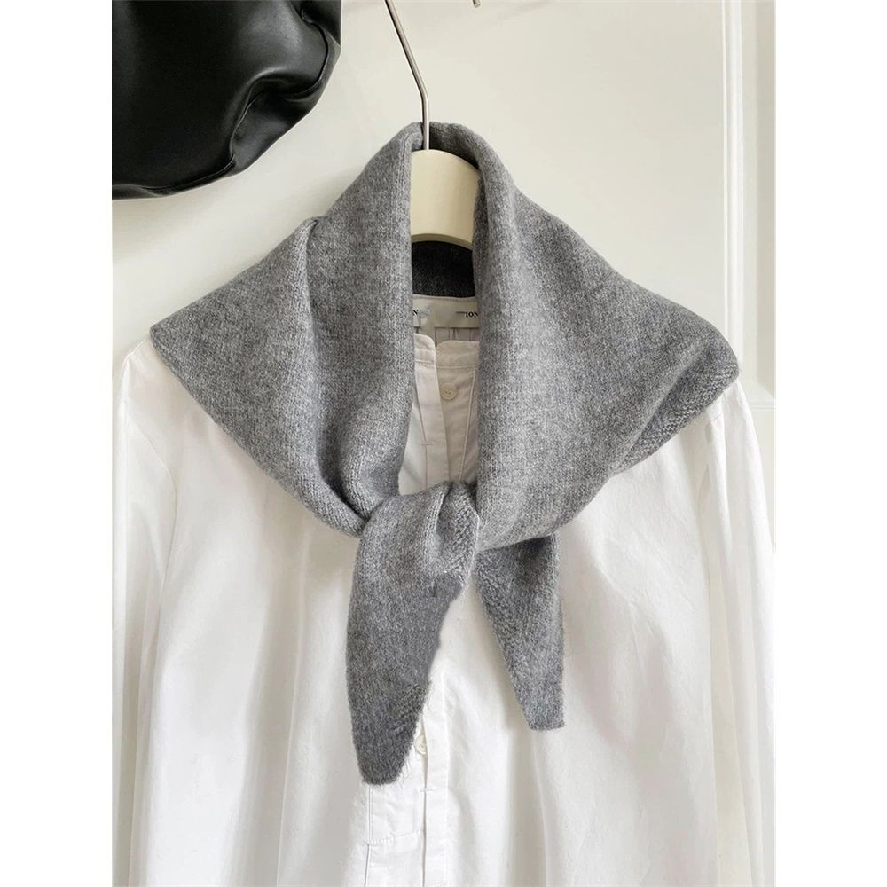 Wool Knitted Triangle Scarf for Women Head Scarf Girl Aesthetic Accessories Streetwear Triangle Shawl (gray)