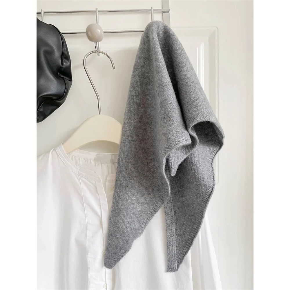 Wool Knitted Triangle Scarf for Women Head Scarf Girl Aesthetic Accessories Streetwear Triangle Shawl (gray)
