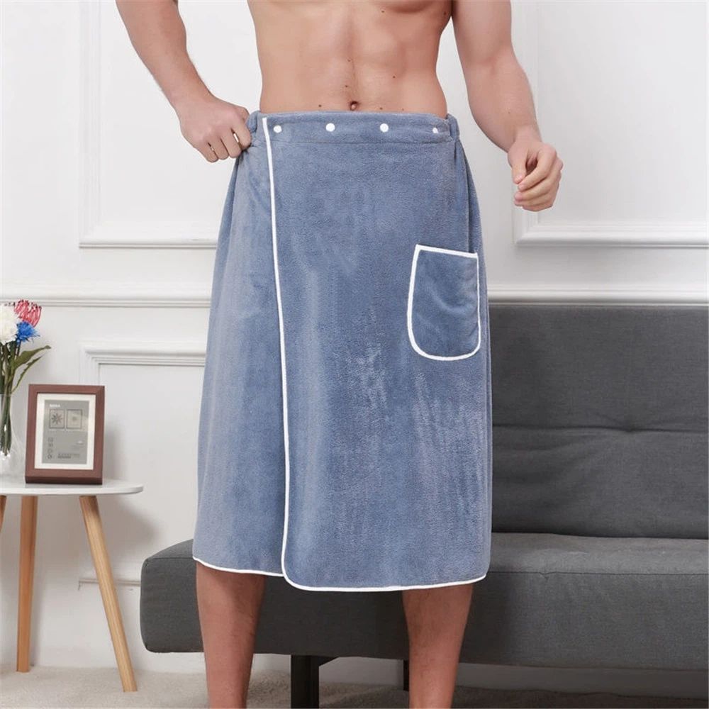2 set Men's Towel Wrap Bathrobe, Soft Adjustable Bath Wrap for Shower, Sauna,Coral Fleece Super Soft, Absorbent and Quick Drying -Blue