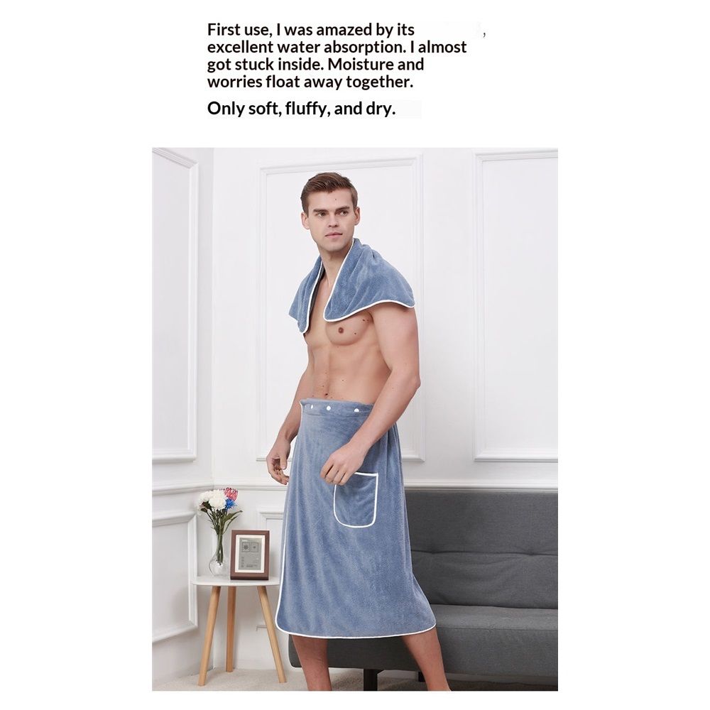2 set Men's Towel Wrap Bathrobe, Soft Adjustable Bath Wrap for Shower, Sauna,Coral Fleece Super Soft, Absorbent and Quick Drying -Blue