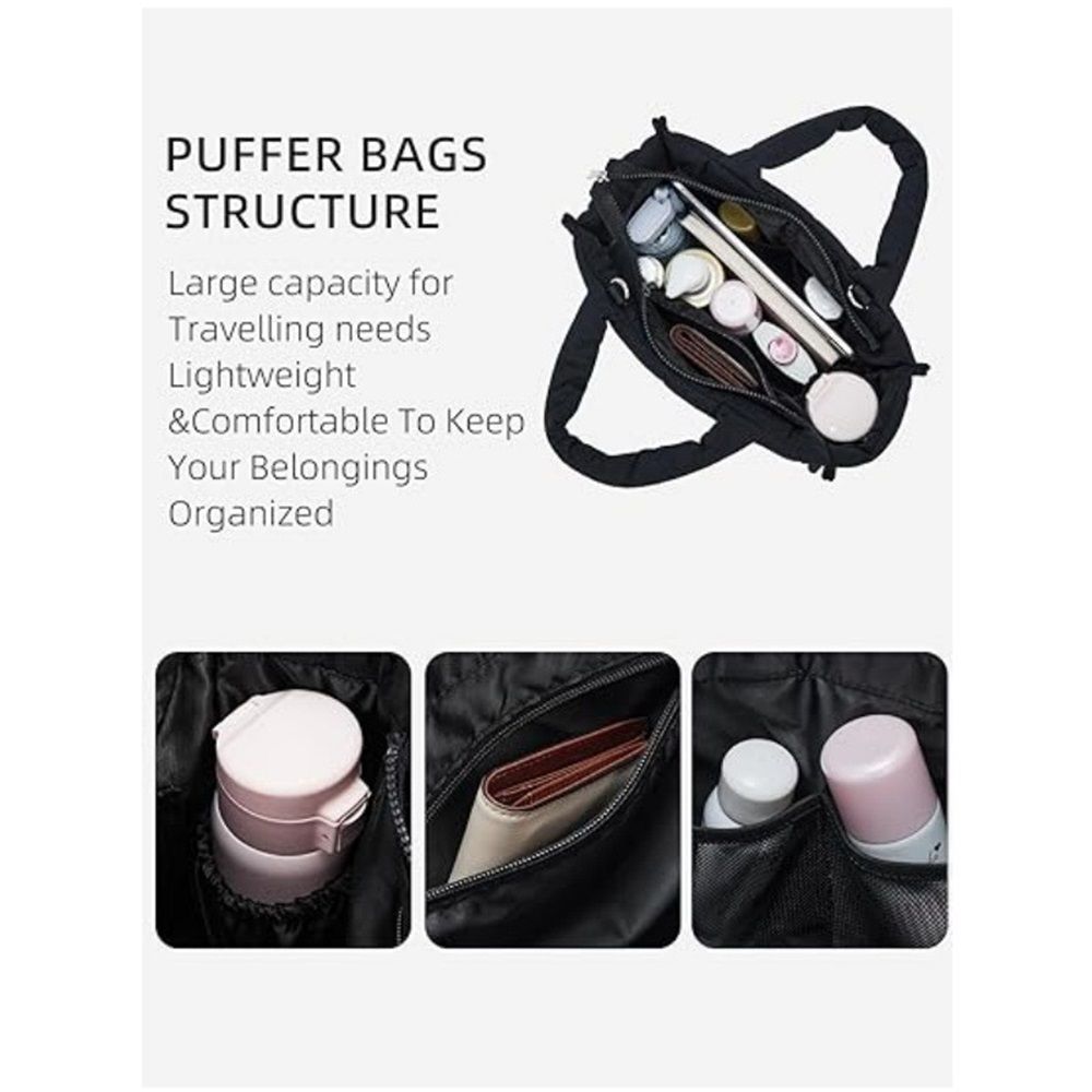 Puffer Crossbody Bags for Women Quilted Tote Bag Puffy Weekender Overnight Bag Nylon Shoulder Handbag
