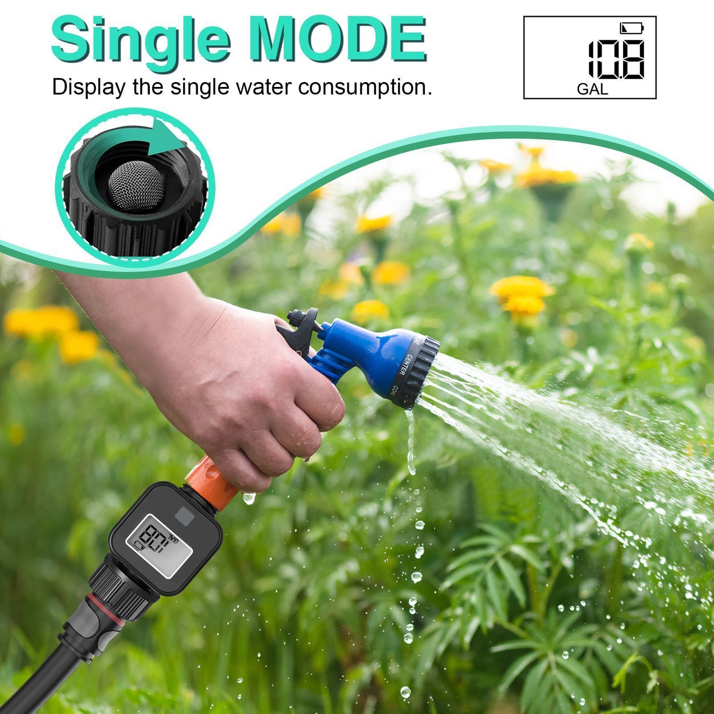 Digital Water Flows Meter for Outdoor Garden Hose Watering Irrigation Measuring Consumption Water