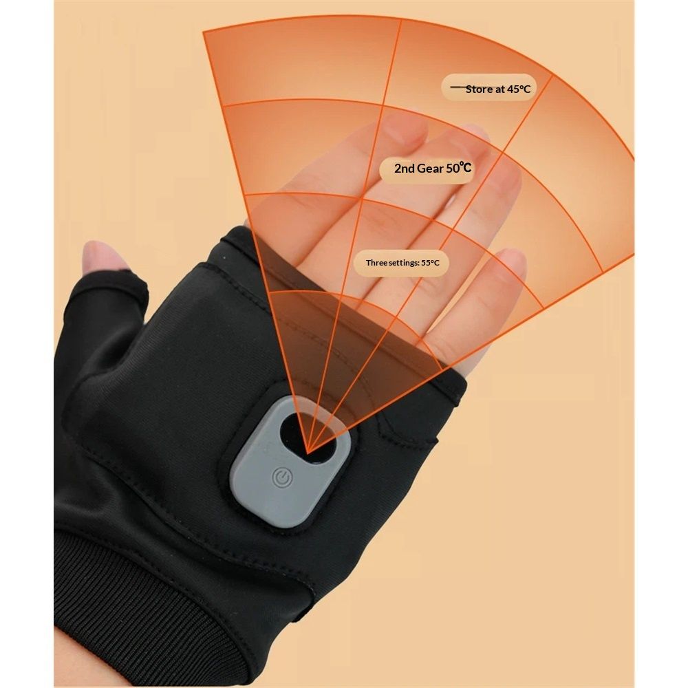 Portable Heating Gloves ElectricFingerless Heating Writing Gloves for Students,Hand Warmer for Indoor and Outdoor（black a pair of）