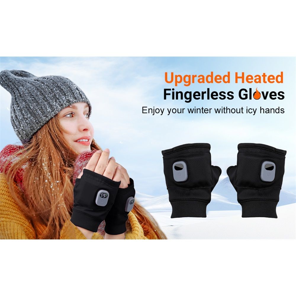 Portable Heating Gloves ElectricFingerless Heating Writing Gloves for Students,Hand Warmer for Indoor and Outdoor（black a pair of）