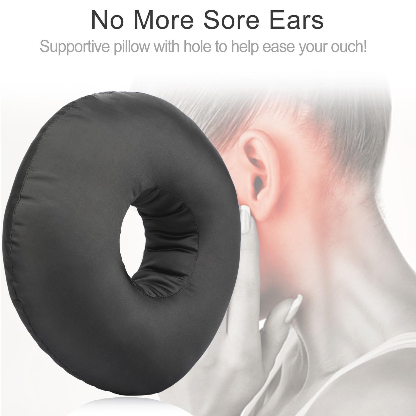 Piercing Pillow Ear Pillows Donut with Hole for Ear Pain  Piercing Pain Relief Sleeping Pressure Sore Side Sleepers Smooth Cooling Ear Guard Protector, Black
