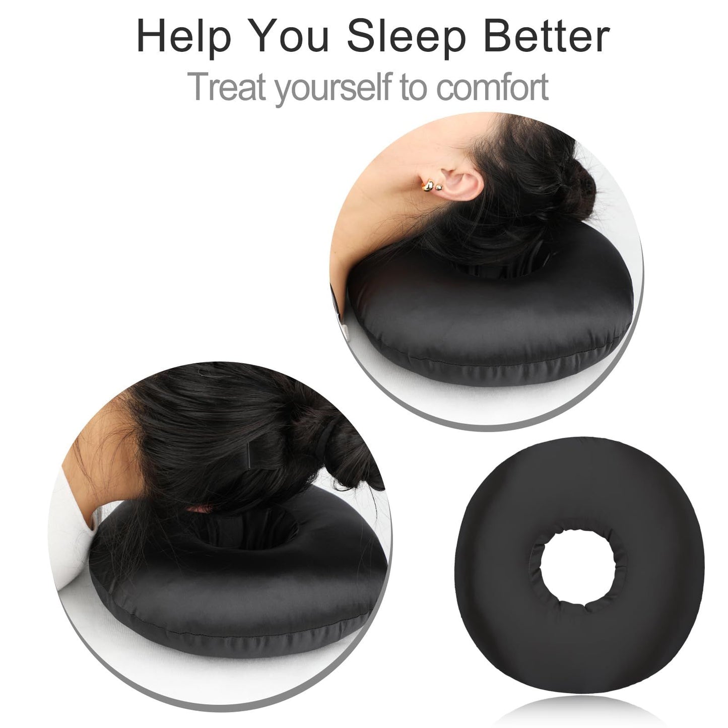 Piercing Pillow Ear Pillows Donut with Hole for Ear Pain  Piercing Pain Relief Sleeping Pressure Sore Side Sleepers Smooth Cooling Ear Guard Protector, Black
