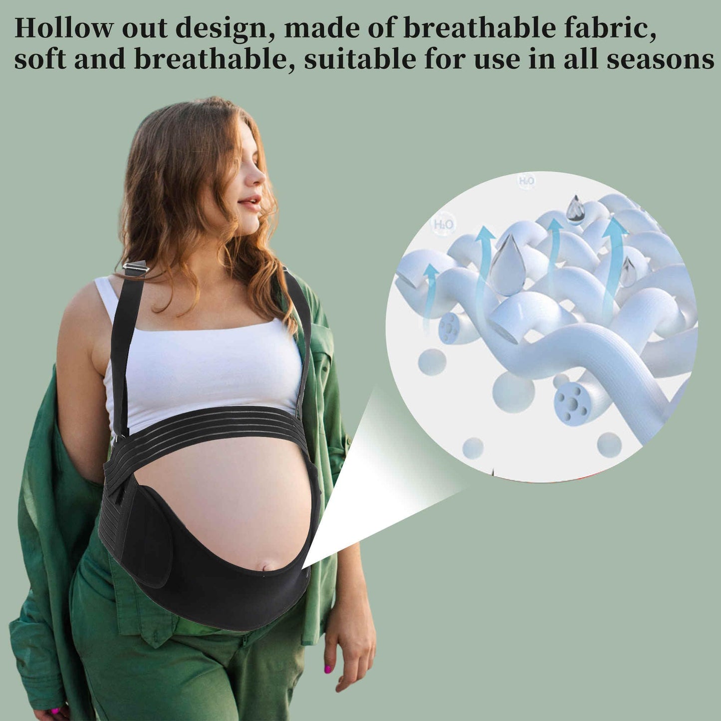 Pregnancy Belly Band, Shoulder Strap Belly Support Brace, Pregnancy Support Belt, Lightweight Abdominal Binder, for Abdomen, Black, Large（L）