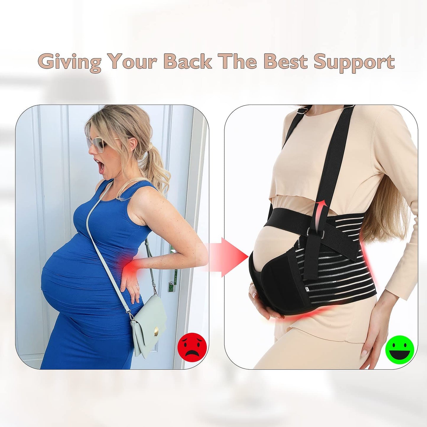 Pregnancy Belly Band, Shoulder Strap Belly Support Brace, Pregnancy Support Belt, Lightweight Abdominal Binder, for Abdomen, Black, Large（L）