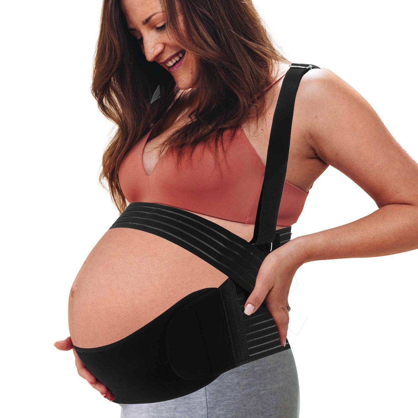 Pregnancy Belly Band, Shoulder Strap Belly Support Brace, Pregnancy Support Belt, Lightweight Abdominal Binder, for Abdomen, Black, Large（L）