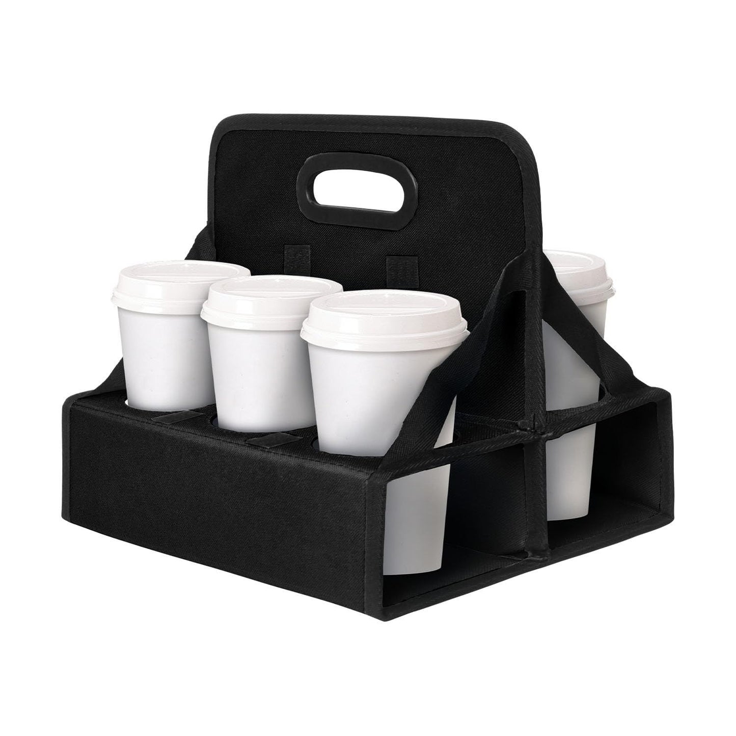 Portable 6-Cup Drink Carrier with Handle -, 6 Cup Foldable Portable Drink Carrier, Reusable Cup Holder Carry Coffee, Wine, Cocktails, Hot and Cold Beverages for Delivery and Take Out (Black)