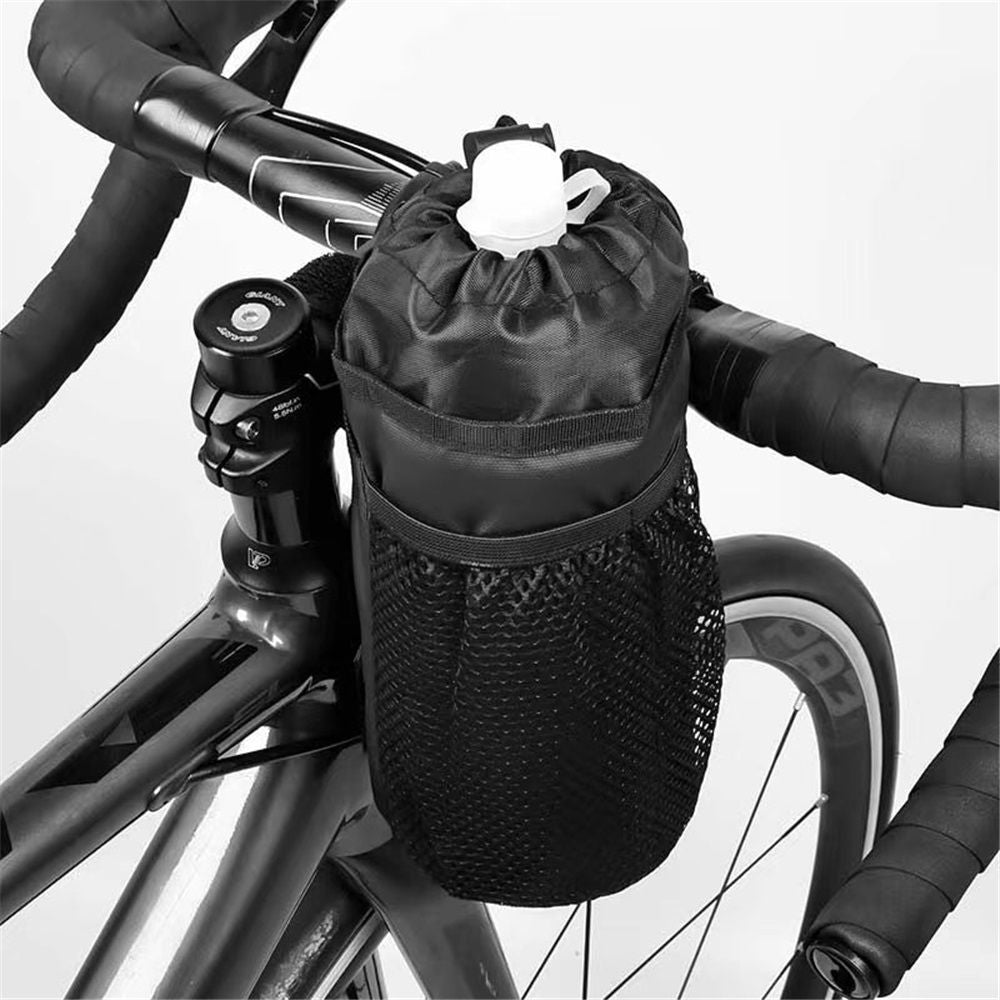 Bike Water Bottle Holder- Insulated Bicycle Cup Holder with Shoulder Strap, Bike Drink Holder with Phone Storage for Adult Kids, Handlebar Cycling Water Bottle Cage for Mountain Touring