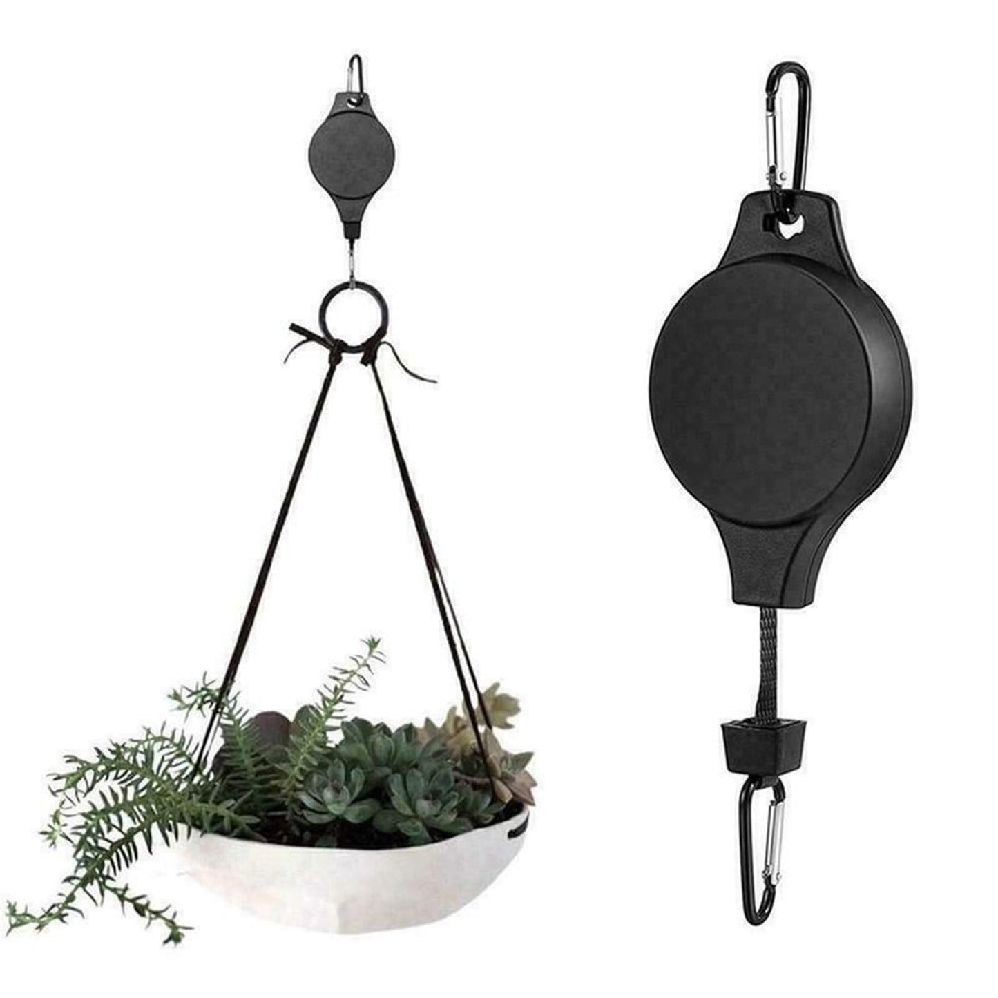 4 PCS Heavy Duty Retractable Plant Hanger,Plant Pulleys for Hanging Plants,Easy to Raise & Lower,Auto Lock,Adjustable Hook for Garden Baskets Pots,Birds Feeder (Black)